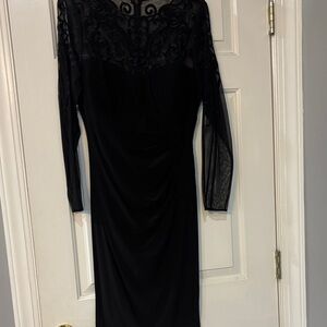 Xscape Black Long Sleeve Sheer Top Dress